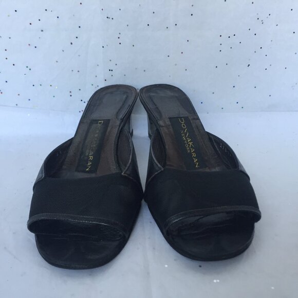 Donna Karan New York Black leather mesh Y2K mules peep toe Size 6.5 Whimsygoth - Picture 6 of 16